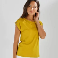 T-shirt uni détail boutonné maille jersey