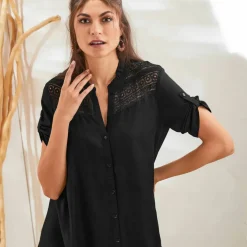 Tunique boutonnée macramé unie