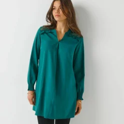 Tunique dentelle manches longues unie