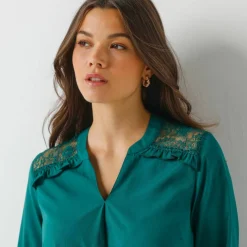Tunique dentelle manches longues unie