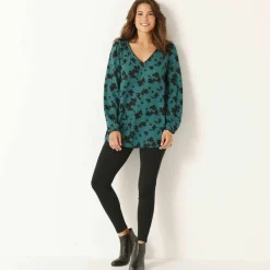 Tunique imprimé bicolore, crêpe