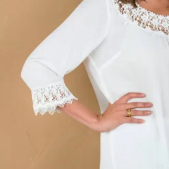 Tunique macramé manches 3/4, crépon