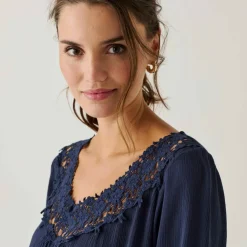 Tunique macramé manches 3/4, crépon