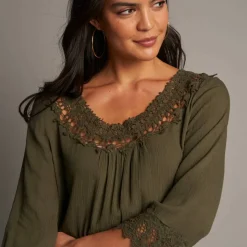 Tunique macramé manches 3/4, crépon