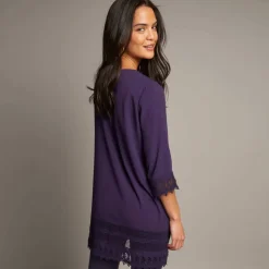 Tunique macramé manches 3/4, crépon
