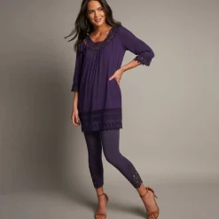 Tunique macramé manches 3/4, crépon
