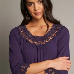 Tunique macramé manches 3/4, crépon