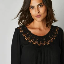 Tunique macramé manches 3/4, crépon