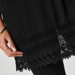 Tunique macramé manches 3/4, crépon