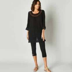 Tunique macramé manches 3/4, crépon