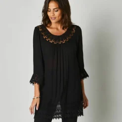 Tunique macramé manches 3/4, crépon