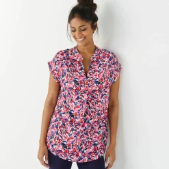 Tunique manches à revers, imprimé multicolore