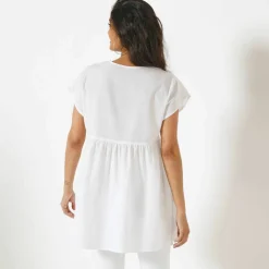 Tunique à plastron broderie anglaise, manches courtes