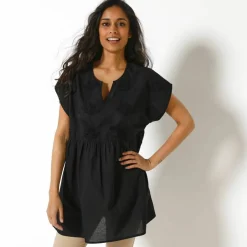 Tunique à plastron broderie anglaise, manches courtes