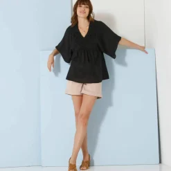 Tunique plastron fantaisie doublé, manches kimono