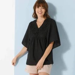 Tunique plastron fantaisie doublé, manches kimono
