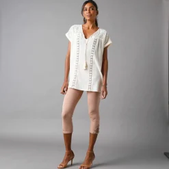 Tunique unie, dentelle et crépon