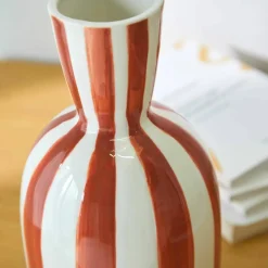 Vase grès rayé blanc terracotta