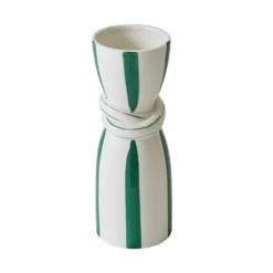 Vase grès rayé blanc vert