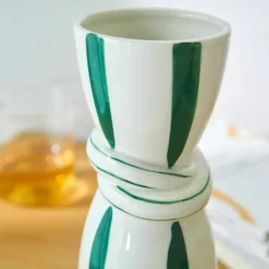 Vase grès rayé blanc vert