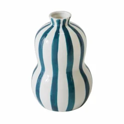 Vase grès rayé bleu blanc