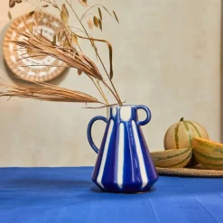 Vase grès rayures colorées 2 anses