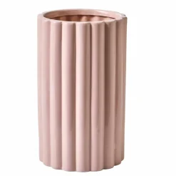 Vase strié céramique rose