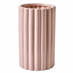 Vase strié céramique rose