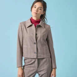 Veste blazer courte imprimée carreaux, Spécial Petites
