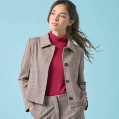 Veste blazer courte imprimée carreaux, Spécial Petites