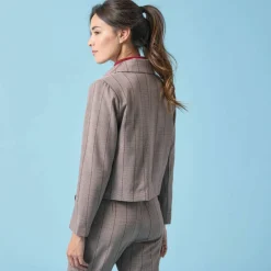 Veste blazer courte imprimée carreaux, Spécial Petites