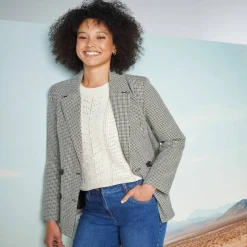 Veste blazer double boutonnage, imprimé pied-de-poule