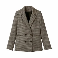 Veste blazer double boutonnage, imprimé pied-de-poule