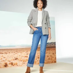 Veste blazer double boutonnage, imprimé pied-de-poule