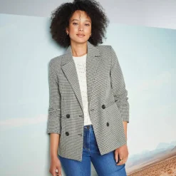 Veste blazer double boutonnage, imprimé pied-de-poule