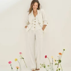 Veste blazer rayée, viscose-lin