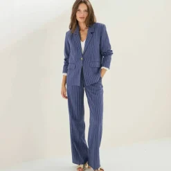 Veste blazer rayée, viscose-lin