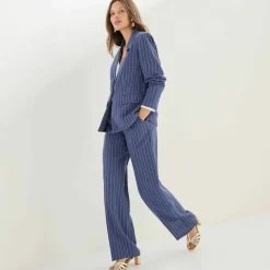 Veste blazer rayée, viscose-lin