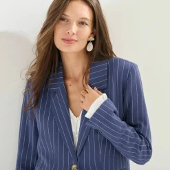 Veste blazer rayée, viscose-lin