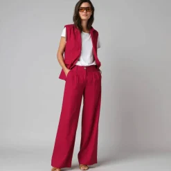 Veste blazer sans manches col tailleur, en viscose-lin