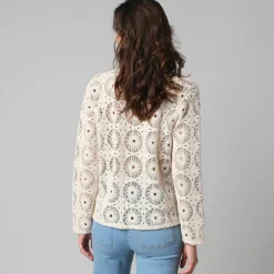 Veste boutonnée à poches, en macramé