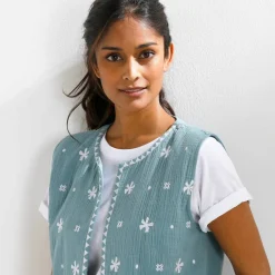Veste brodée sans manches, gaze de coton
