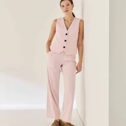 Veste "cafetier" sans manches, crêpe fluide