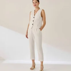 Veste "cafetier" sans manches, crêpe fluide