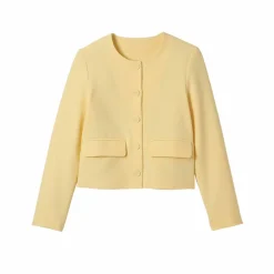 Veste courte de tailleur à col rond, unie
