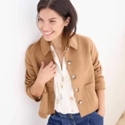 Veste en suédine mi-longue, boutonnée