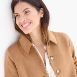 Veste en suédine mi-longue, boutonnée