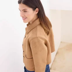 Veste en suédine mi-longue, boutonnée