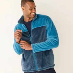 Veste polaire zippée bicolore toucher peluche