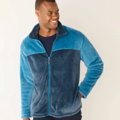 Veste polaire zippée bicolore toucher peluche